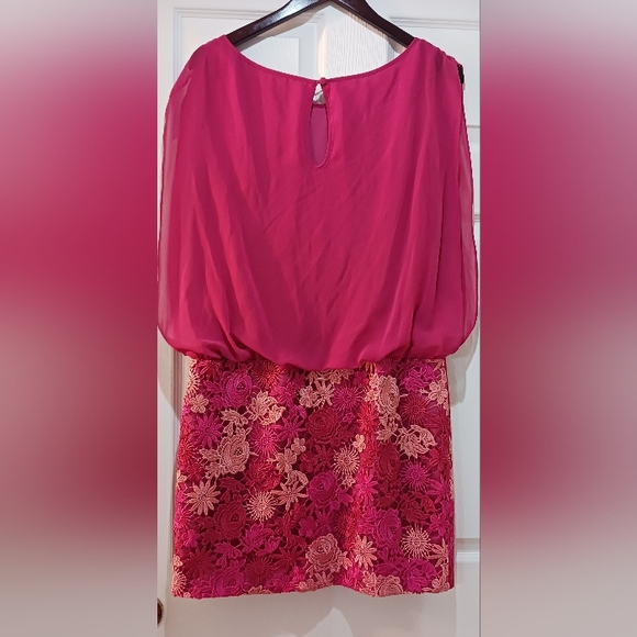 AIDAN MATTOX ~ Fuchsia Chiffon Blouson Crochet Lace Party Dress, size 12 - Picture 2 of 5